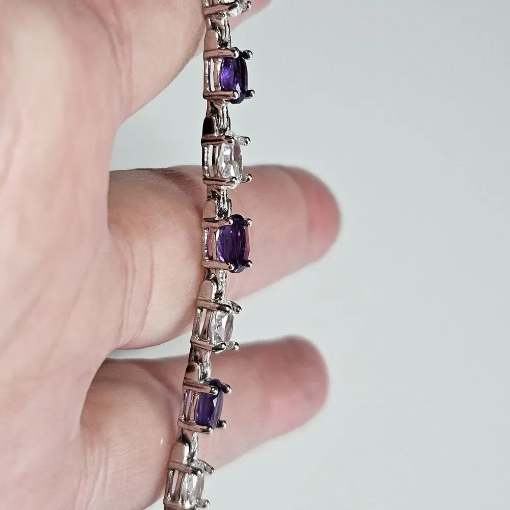Sterling Silver Amethyst & CZ Tennis Bracelet 7.5
